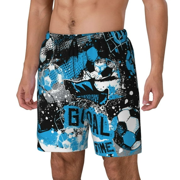 Sikiie Football Time Print Men's Double Layer Swimming Trunks, Adjustable Waistband and Pockets Sports Swimming Trunks, Beach Swimwear-XX-Large