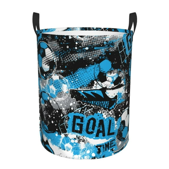 Sikiie Football Time Print Round Dirty Clothes Basket, Waterproof Standing Foldable Storage Basket, for Laundry Room, Bedroom, Bathroom Storage-Small