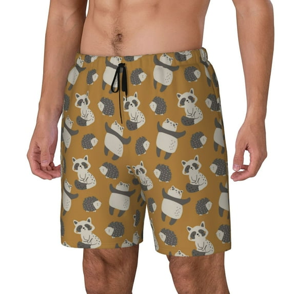 Sikiie Forest Animal Print Men's Double Layer Swimming Trunks, Adjustable Waistband and Pockets Sports Swimming Trunks, Beach Swimwear-XX-Large
