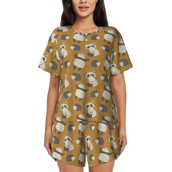 Sikiie Forest Animal Womens Pajama Sets Short Sleeve Top With Pants Sleepwear 2 Piece Lounge Set-XX-Large