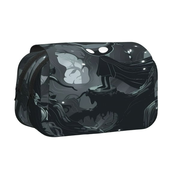 Sikiie Forest Black Ghost Warrior Print Flip Double-layer Pencil Case, All-purpose Stationery Bag for Study and Office, Zipper Design, Unisex