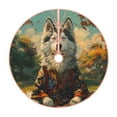 thumbnail image 1 of Sikiie Forest Maple Leaf Husky Nativity Christmas Tree Skirt, Jesus Christian Winter Holiday Tree Mat Decoration(30-48IN)36", 1 of 6