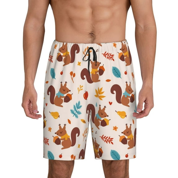Sikiie Forest Squirrel Nuts Mens Pajama Shorts, Lightweight Lounge Pant with Pockets Soft Sleep Pj Shorts for MenLarge