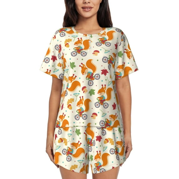 Sikiie Forest Squirrel Womens Pajama Sets Short Sleeve Top With Pants Sleepwear 2 Piece Lounge SetXX-Large