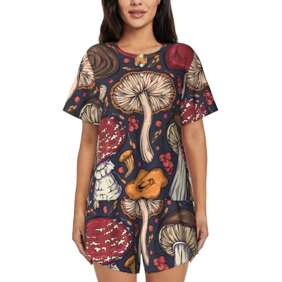 Sikiie Forest Wild Mushroom Womens Pajama Sets Short Sleeve Top With Pants Sleepwear 2 Piece Lounge Set3X-Large