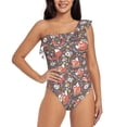 thumbnail image 1 of Sikiie Foxes Print Women One Piece Swimsuits Tummy Control One Shoulder Bathing Suits Ruffle Swimwear, From S to XXL-XX-Large, 1 of 6