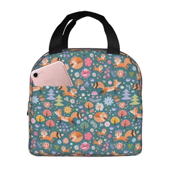 Sikiie Foxes and Birds in Forest Lunch Bag for Women & Men Adult Insulated Lunch Box, Food Lunch Containers Lunch Tote Bags for Work, Travel, Outdoor