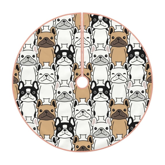 Sikiie French Bulldog 2 Nativity Christmas Tree Skirt, Jesus Christian Winter Holiday Tree Mat Decoration(30-48IN)