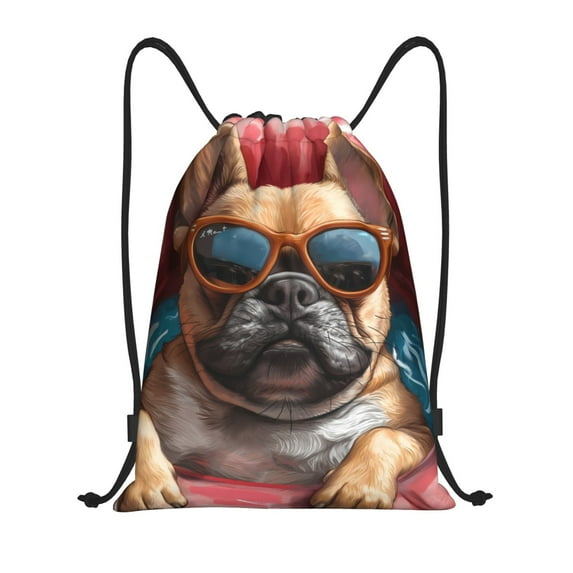 Sikiie French Bulldog In Sunglasses Drawstring Backpack Drawstring Bags, Draw String Back Bag for Sports, Gym, Travel, Swimming, Beach-Medium