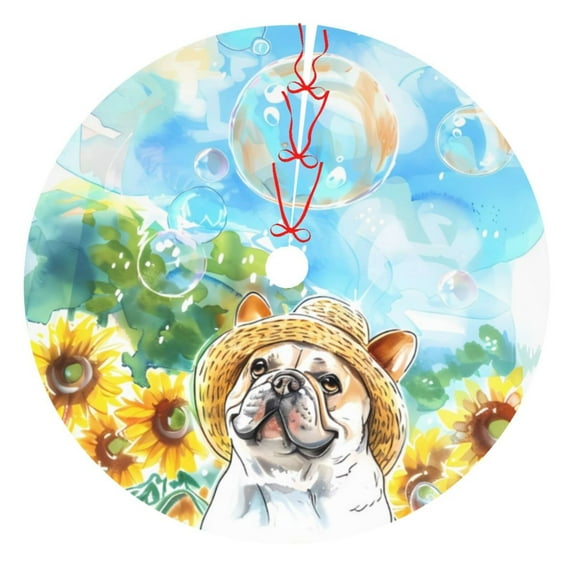 Sikiie French Bulldog Sunflowers Bubbles 30-48 inches {designName} Print Christmas Tree Skirt Snowman Xmas Tree Skirt with Edge Christmas Decorations for Holiday Party-36"