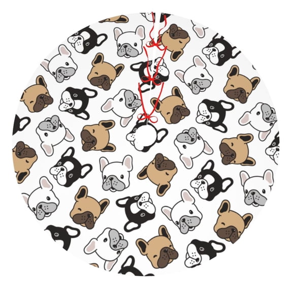 Sikiie French Bulldog3 30-48 inches {designName} Print Christmas Tree Skirt Snowman Xmas Tree Skirt with Edge Christmas Decorations for Holiday Party48"
