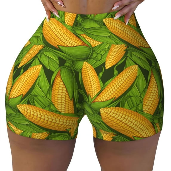 Sikiie Fresh Corn 1 Print Workout Shorts Women Scrunch Butt Gym Shorts Seamless High Waist Tummy Control Yoga Biker Athletic Shorts