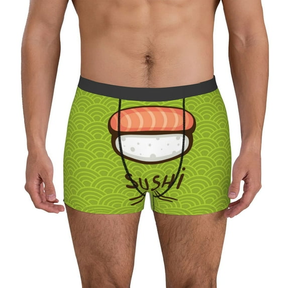 Sikiie Fresh Sushi Print Men's Boxer Briefs, Elastic Waistband Boxer Briefs Leggings-Small