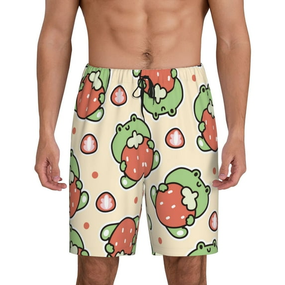 Sikiie Frog Hold Strawberry Mens Pajama Shorts, Lightweight Lounge Pant with Pockets Soft Sleep Pj Shorts for MenMedium