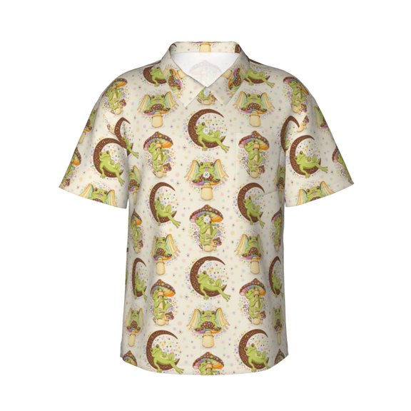 Sikiie Frogs Print Men's Hawaiian Shirt, Summer Beach Button Pocket Short Sleeve T-Shirt,XX-Large