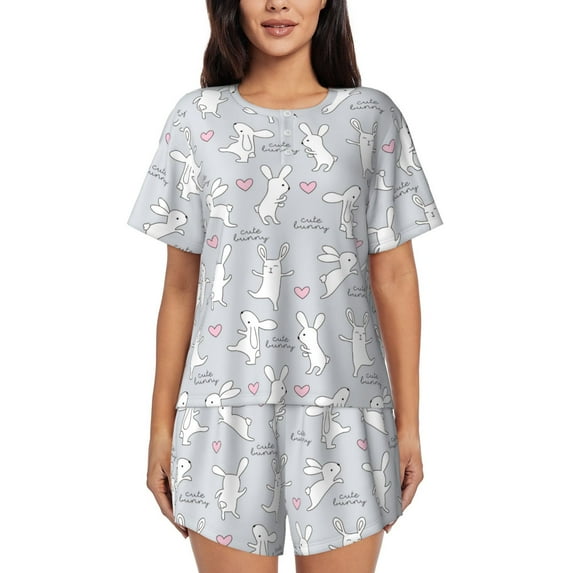 Sikiie Fun Rabbit Womens Pajama Sets Short Sleeve Top With Pants Sleepwear 2 Piece Lounge Set4X-Large