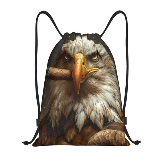 Sikiie Funny Bald Eagle Drawstring Backpack Drawstring Bags, Draw String Back Bag for Sports, Gym, Travel, Swimming, Beach-Medium
