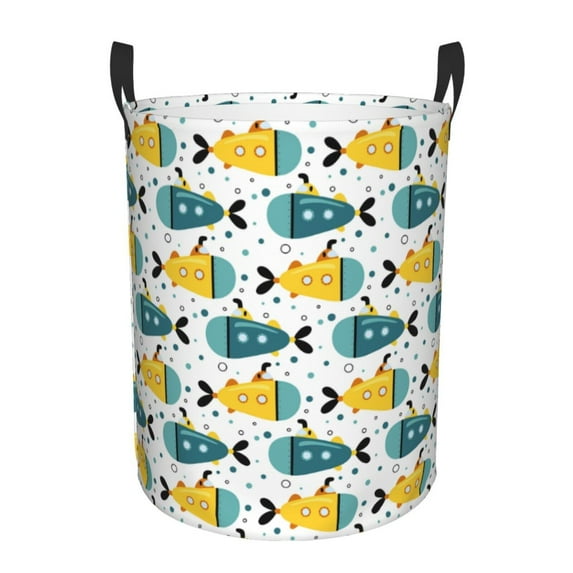 Sikiie Funny Boats Print Round Dirty Clothes Basket, Waterproof Standing Foldable Storage Basket, for Laundry Room, Bedroom, Bathroom Storage-Medium