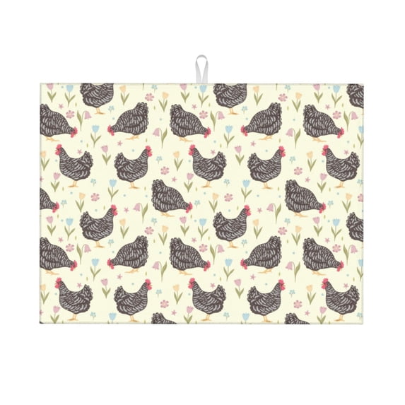 Sikiie Funny Chicken Dish Drying Mat, Kitchen Counter Mat, Self Drying Mat for Kitchen Counter Dish Drying Pad ,for Dishes, Utensils, Pots and Pans(24" x 18")