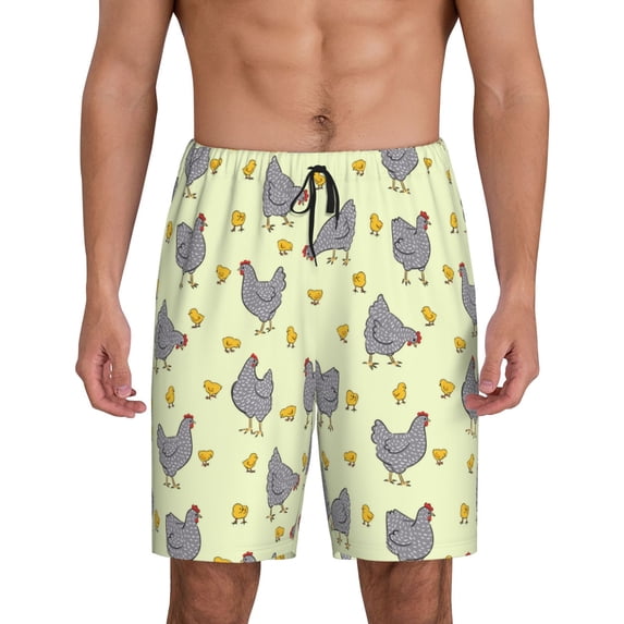 Sikiie Funny Chicken Mens Pajama Shorts, Lightweight Lounge Pant with Pockets Soft Sleep Pj Shorts for MenX-Large