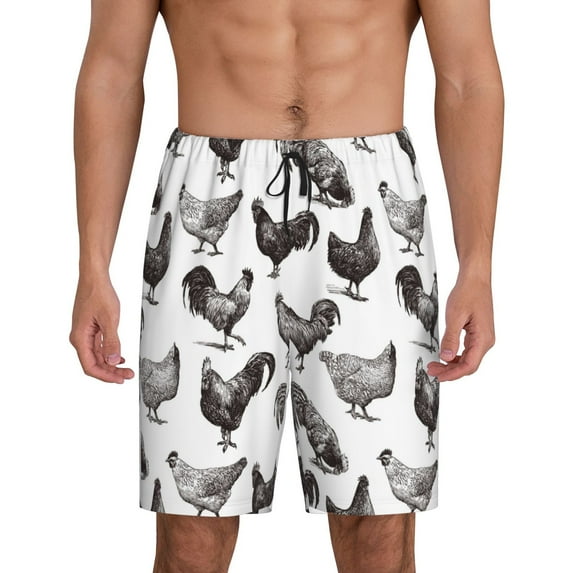 Sikiie Funny Chicken Mens Pajama Shorts, Lightweight Lounge Pant with Pockets Soft Sleep Pj Shorts for MenXX-Large