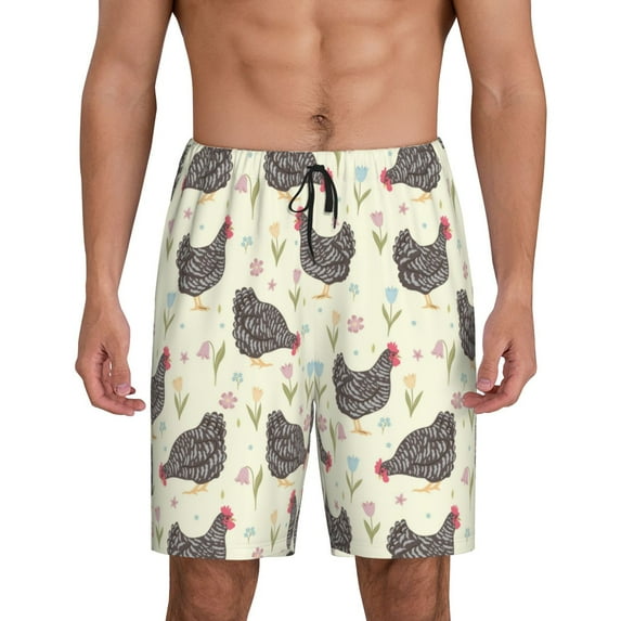 Sikiie Funny Chicken Mens Pajama Shorts, Lightweight Lounge Pant with Pockets Soft Sleep Pj Shorts for MenXX-Large