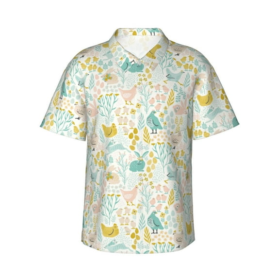 Sikiie Funny Chicken Print Men's Hawaiian Shirt, Summer Beach Button Pocket Short Sleeve T-Shirt,3X-Large