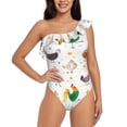 thumbnail image 1 of Sikiie Funny Chicken Print Women One Piece Swimsuits Tummy Control One Shoulder Bathing Suits Ruffle Swimwear, From S to XXL-X-Large, 1 of 6
