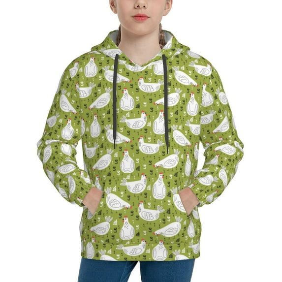 Sikiie Funny Chicken Youth Hoodie Sweatshirt Pullover Hooded Classic Casual Essentials Hoodiefor Boys Girls Kids -Small
