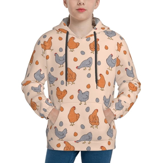 Sikiie Funny Chicken Youth Hoodie Sweatshirt Pullover Hooded Classic Casual Essentials Hoodiefor Boys Girls Kids -Small