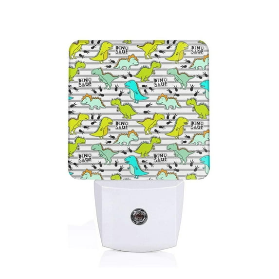 Sikiie Funny Dinosaurs on Stripes Led Night Light, Warm White,Cool White Lights for Bathroom,Hallway,Bedroom, Kids Room-US