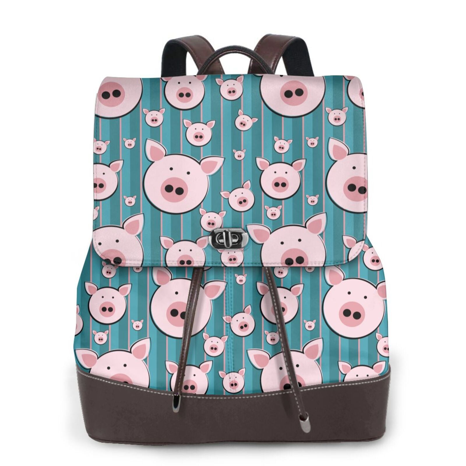 Sikiie Funny Pig Faces Women Genuine Leather Backpack Fashion Rucksack ...