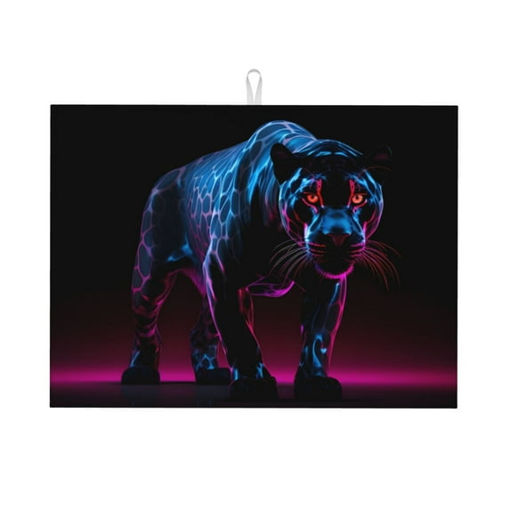 Sikiie Futuristic Purple Panther Dish Drying Mat, Kitchen Counter Mat, Self Drying Mat for Kitchen Counter Dish Drying Pad ,for Dishes, Utensils, Pots and Pans(24" x 18")