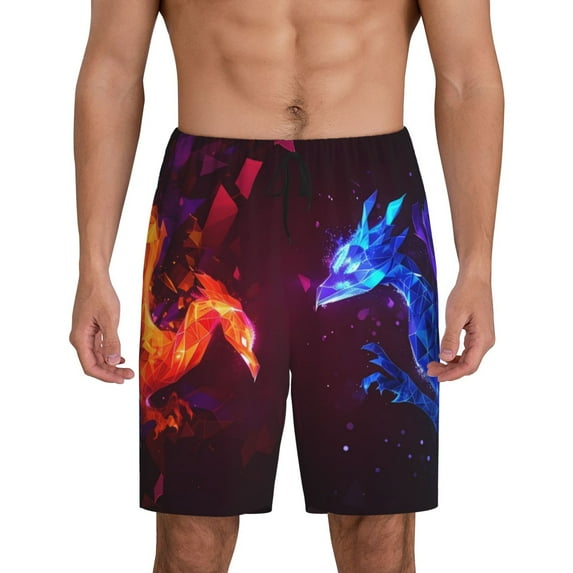 Sikiie Futuristic Red And Blue Bird Mens Pajama Shorts, Lightweight Lounge Pant with Pockets Soft Sleep Pj Shorts for MenMedium