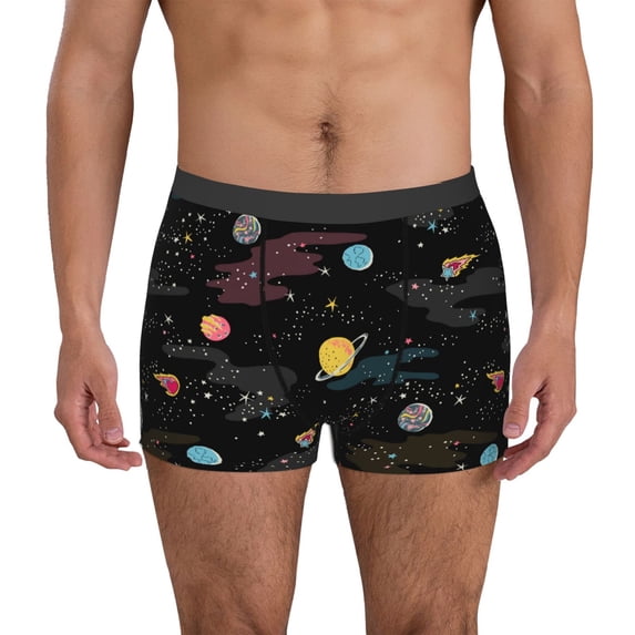 Sikiie Galaxy Print Men's Boxer Briefs, Elastic Waistband Boxer Briefs Leggings-Medium