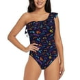 thumbnail image 1 of Sikiie Games Print Women One Piece Swimsuits Tummy Control One Shoulder Bathing Suits Ruffle Swimwear, From S to XXL-Large, 1 of 6