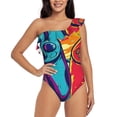 thumbnail image 1 of Sikiie Gaming Print Women One Piece Swimsuits Tummy Control One Shoulder Bathing Suits Ruffle Swimwear, From S to XXL-Small, 1 of 6