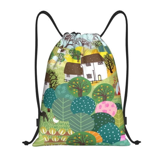 Sikiie Garden Farm Drawstring Backpack Drawstring Bags, Draw String Back Bag for Sports, Gym, Travel, Swimming, Beach-Medium