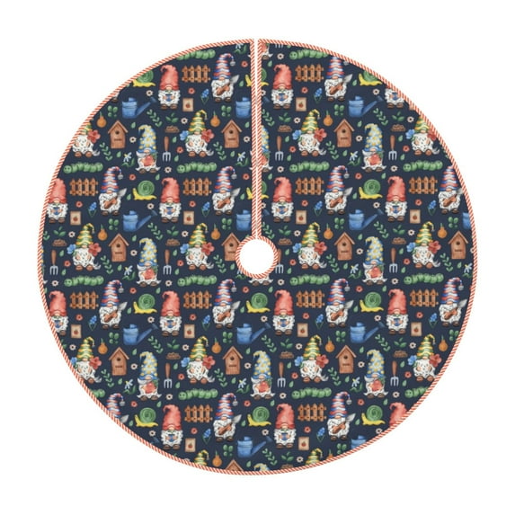 Sikiie Garden Gnomes Nativity Christmas Tree Skirt, Jesus Christian Winter Holiday Tree Mat Decoration(30-48IN)48"