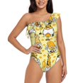 thumbnail image 1 of Sikiie Garden Honeybee Gnomes Print Women One Piece Swimsuits Tummy Control One Shoulder Bathing Suits Ruffle Swimwear, From S to XXL-Small, 1 of 6