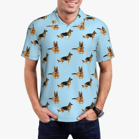 Sikiie German Shepherd Dog Print Men's Short-sleeved POLO Shirts, Button-down Shirts and T-shirts are Suitable for Vacation, Leisure and Business-4X-Large