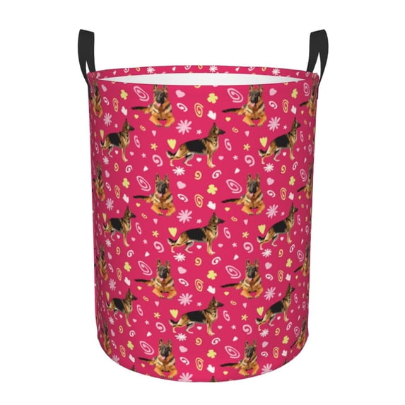 Sikiie German Shepherd Dog Print Round Dirty Clothes Basket, Waterproof Standing Foldable Storage Basket, for Laundry Room, Bedroom, Bathroom Storage-Medium