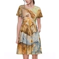 thumbnail image 1 of Sikiie Girl Hugging Dog Flowers Print Women's Short-sleeved Dress, Round Neck Slim Knee-length Dress, Summer Clothing Suitable for Daily Leisure and Vacation, 1 of 6