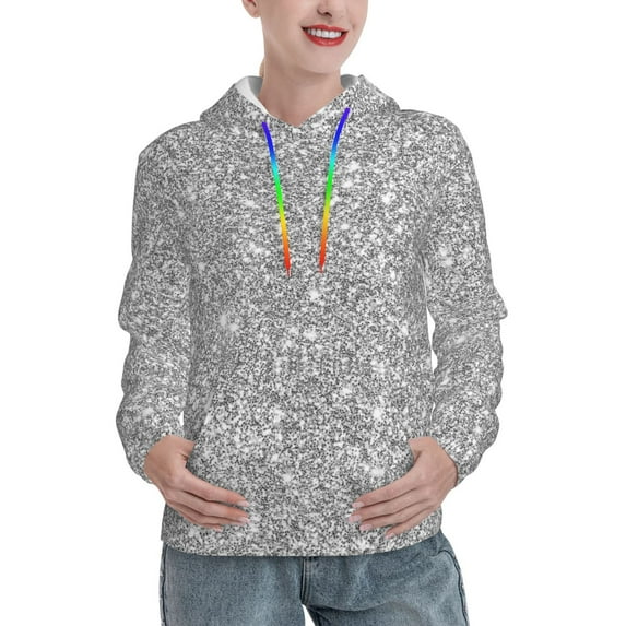 Sikiie GlitterSilver Women's Casual Hoodies Long Sleeve Lightweight Pullover Tops Loose Sweatshirt-Medium