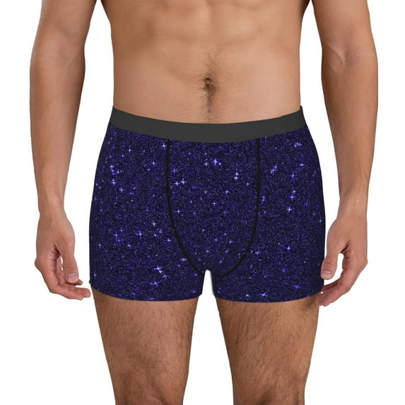 Sikiie Glittering Purple Starfield Print Men's Boxer Briefs, Elastic Waistband Boxer Briefs Leggings-XX-Large