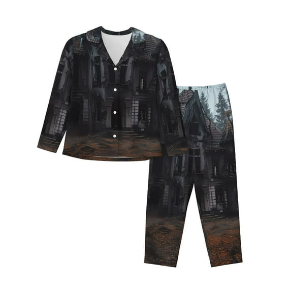 Sikiie Gloomy Mansion Forest Scene Pajamas for Women Set, Womens Pajama Sets, Lounge Sets for Women, 2pjs for Women-Large