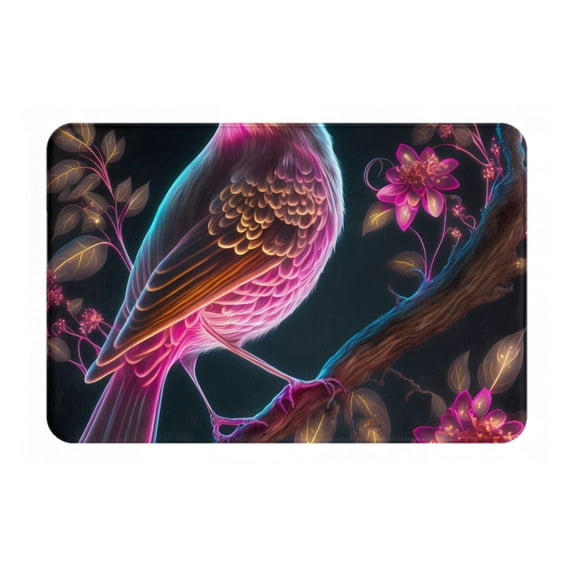 Sikiie Glowing Leaf Bird Print Flannel Anti-slip Floor Mat 16x24in, Thickened Dustproof Entrance Door Mat Floor Mat for Kitchen, Bathroom, Laundry Room