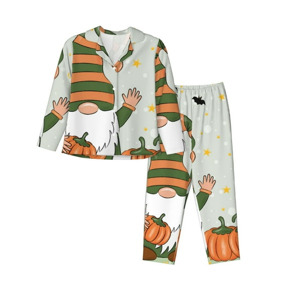 Sikiie Gnome Holding A Pumpkin Pajamas for Women Set, Womens Pajama Sets, Lounge Sets for Women, 2pjs for Women-Small