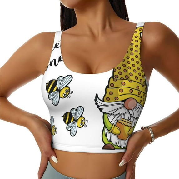 Sikiie Gnome Sweet Honey Print Strappy Sports Bra for Women Padded Push Up Sports Bra Athletic Running Sports Bra Workout Bra Yoga Bra