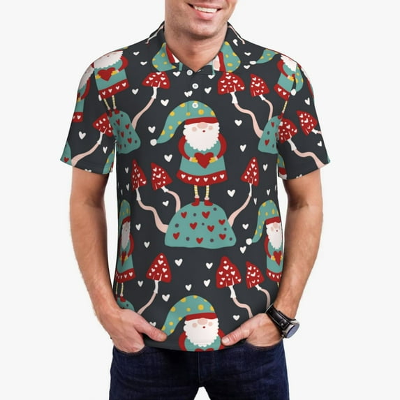 Sikiie Gnome With Mushroom 2 Print Men's Short-sleeved POLO Shirts, Button-down Shirts and T-shirts are Suitable for Vacation, Leisure and Business-Small